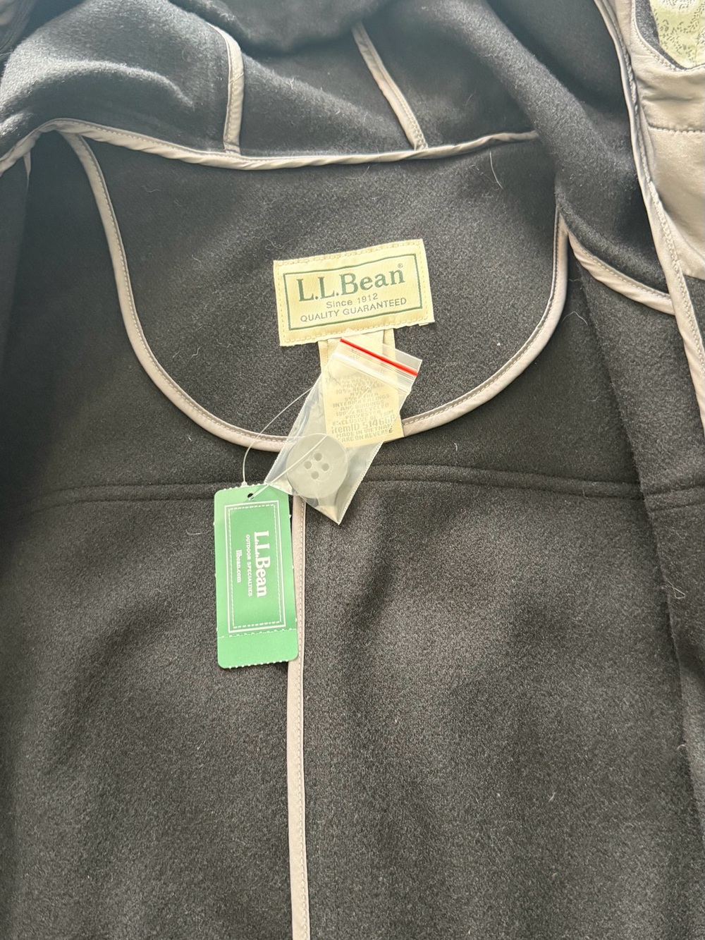 L.L. Bean women’s Black Pea Coat with Light Gray Trim - Picture 2 of 7